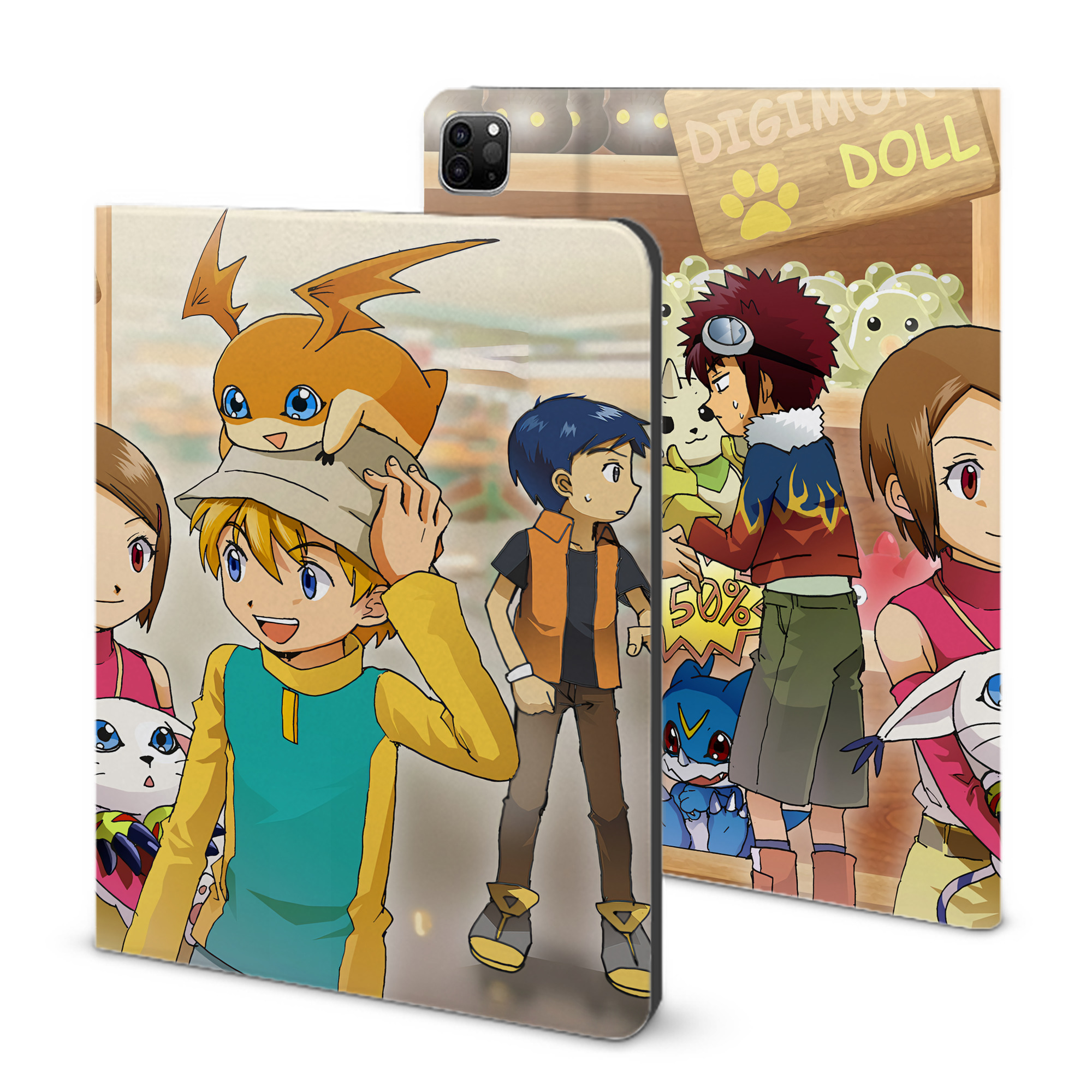（画像用） Digimon デジタルモンスター/デジモン IPad ケース ブック型 PUレザー TPU 耐衝撃 軽量 薄型 ペン収納なし 全面保護 IPad 各モデル対応
